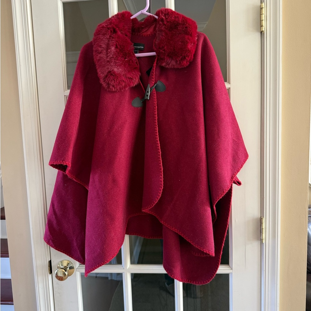 Isabella Rodriguez Deep Red Coat with Faux Fur Trim